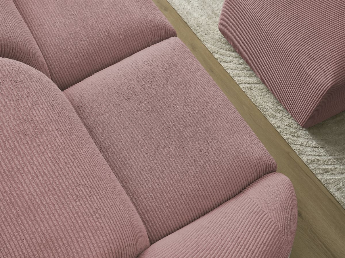 Canapé droit fixe 2 places TINA velours côtelé avec pouf