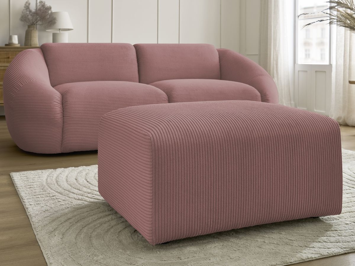 Canapé droit fixe 2 places TINA velours côtelé avec pouf