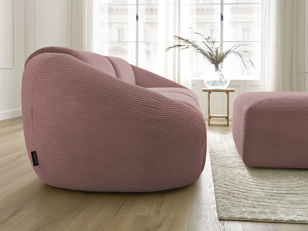 Canapé droit fixe 2 places TINA velours côtelé avec pouf