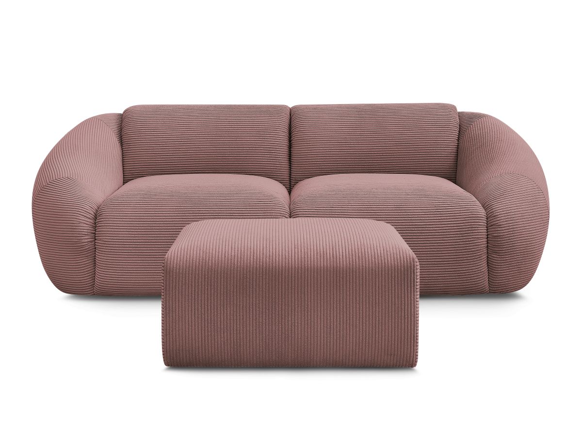 Canapé droit fixe 2 places TINA velours côtelé avec pouf