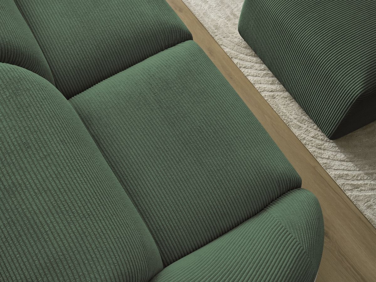 Canapé droit fixe 2 places TINA velours côtelé avec pouf