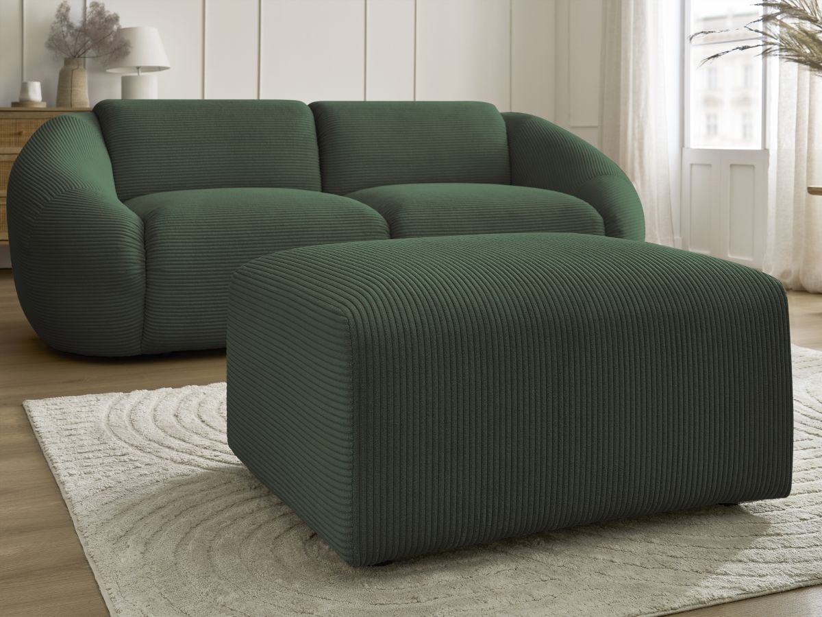 Canapé droit fixe 2 places TINA velours côtelé avec pouf