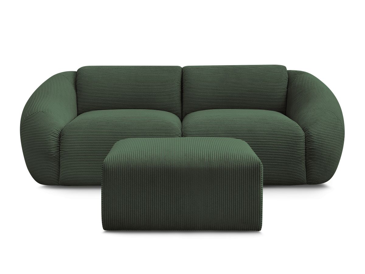 Canapé droit fixe 2 places TINA velours côtelé avec pouf
