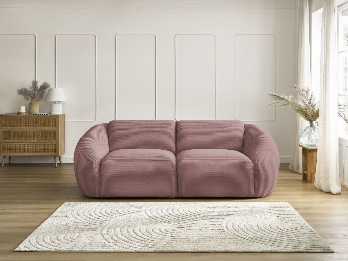Canapé droit 2 places TINA velours côtelé rose — vue 5