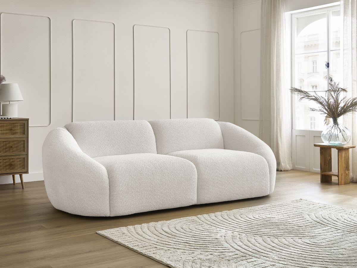 Canapé droit 3 places TINA bouclette blanc — vue 5