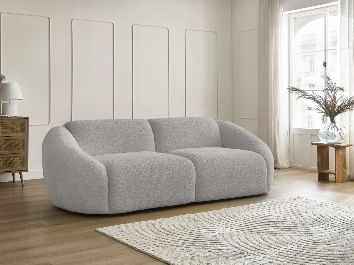 Canapé droit 3 places TINA bouclette gris clair — vue 5