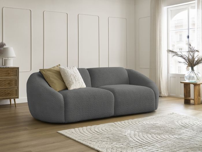 Canapé droit fixe 3 places TINA tissu bouclette