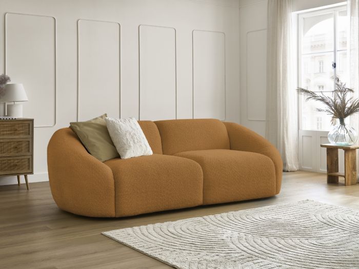 Canapé droit fixe 3 places TINA tissu bouclette