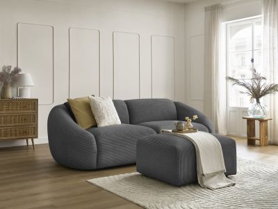 Canapé droit fixe 3 places TINA velours côtelé avec pouf