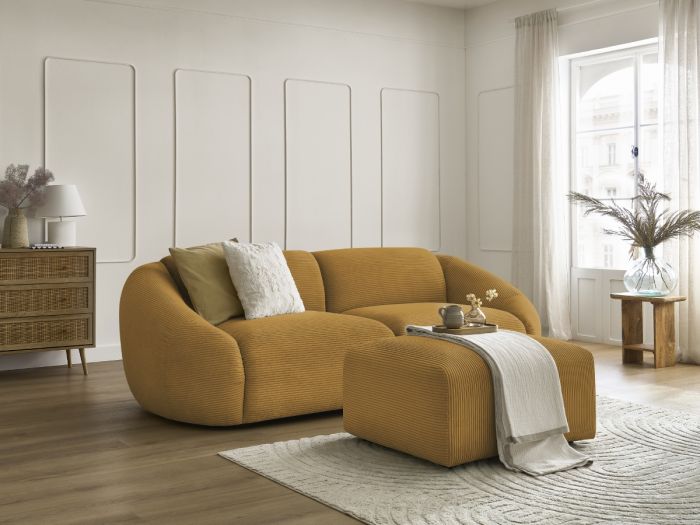 Canapé droit fixe 3 places TINAvelours côtelé avec pouf