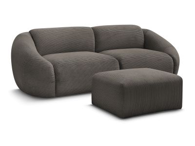 Canapé droit fixe 3 places TINA velours côtelé avec pouf