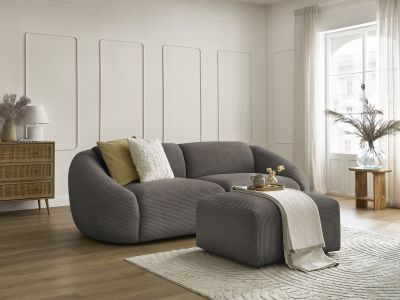 Canapé droit fixe 3 places TINA velours côtelé avec pouf
