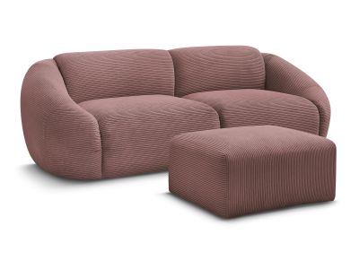 Canapé droit fixe 3 places TINA velours côtelé avec pouf