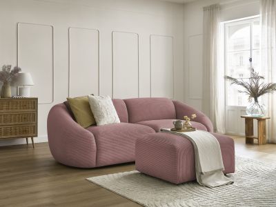 Canapé droit fixe 3 places TINA velours côtelé avec pouf