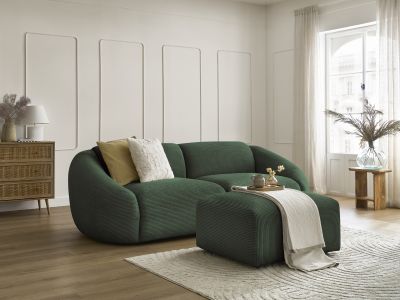 Canapé droit fixe 3 places TINA velours côtelé avec pouf