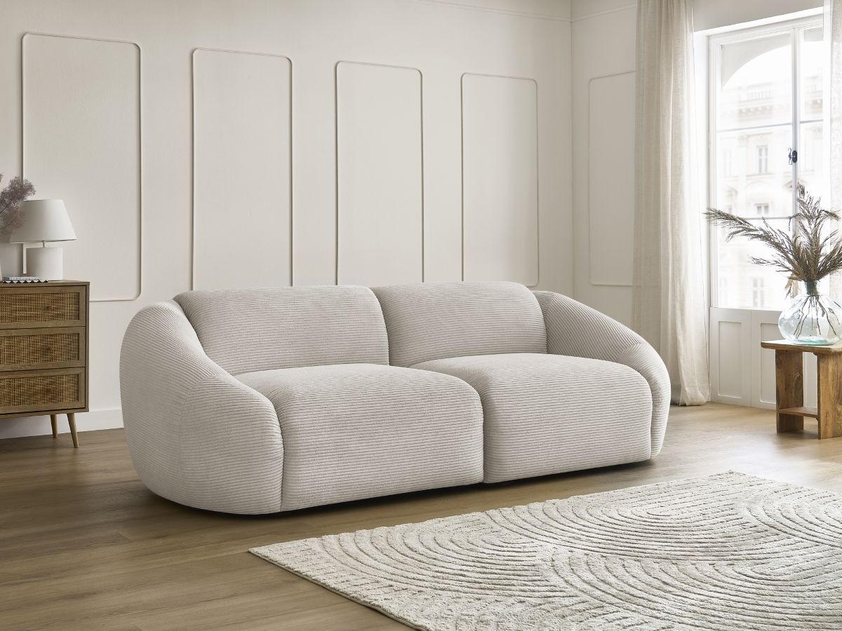 Canapé droit 3 places TINA velours côtelé beige — vue 5