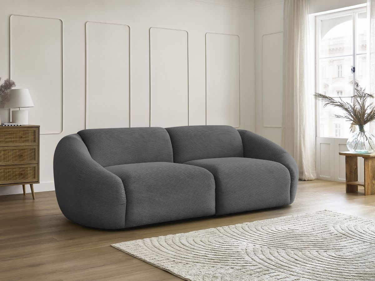 Canapé droit 3 places TINA velours côtelé gris foncé — vue 5