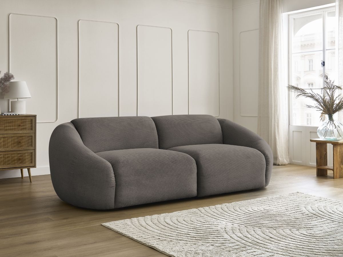 Canapé droit 3 places TINA velours côtelé taupe — vue 5