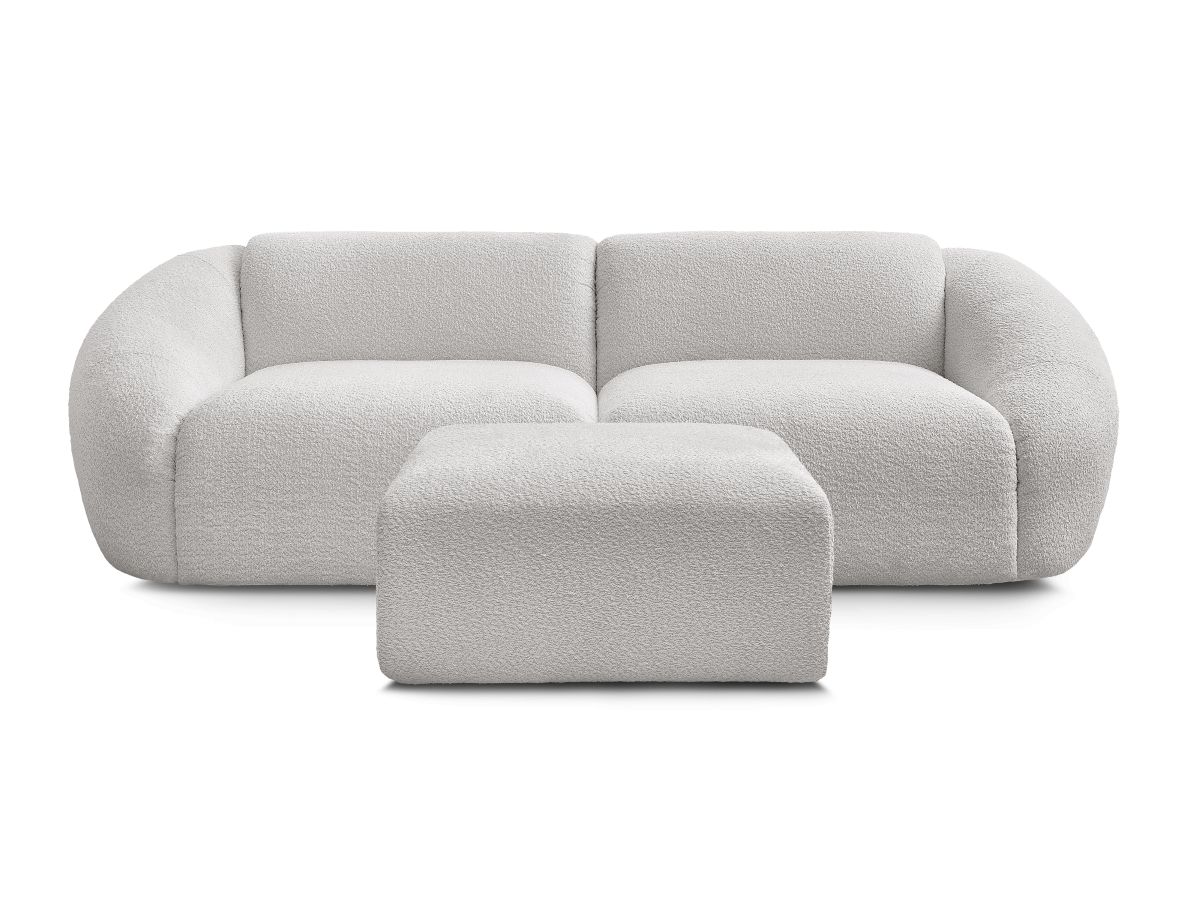 Canapé droit fixe 3 places TINA tissu bouclette avec pouf
