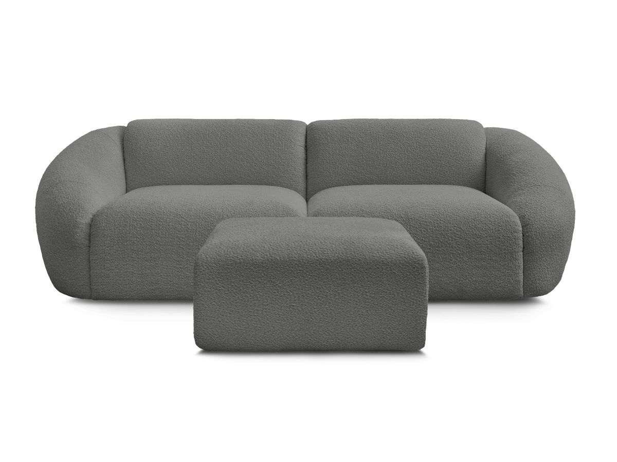 Canapé droit fixe 3 places TINA tissu bouclette avec pouf