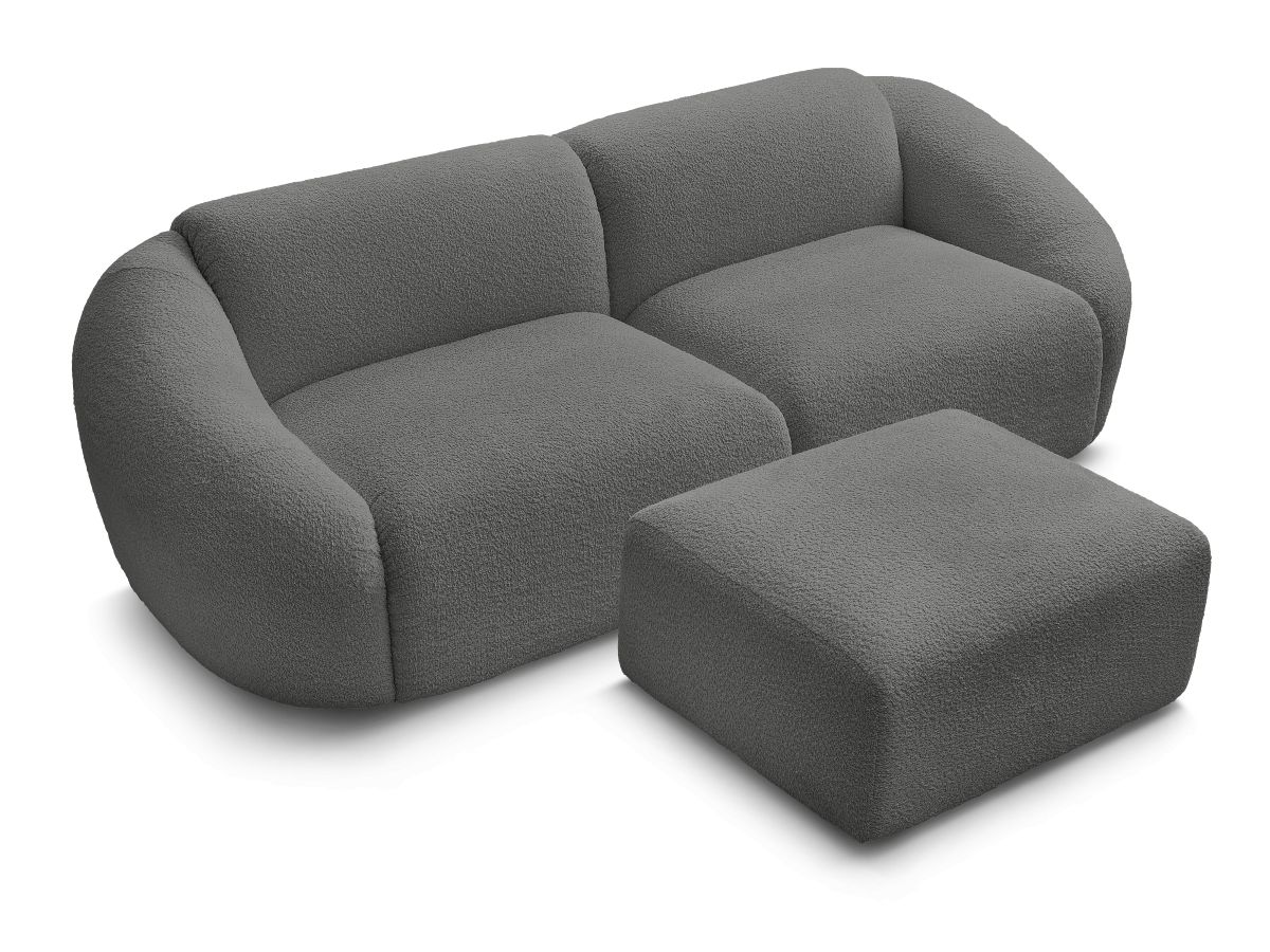 Canapé droit fixe 3 places TINA tissu bouclette avec pouf
