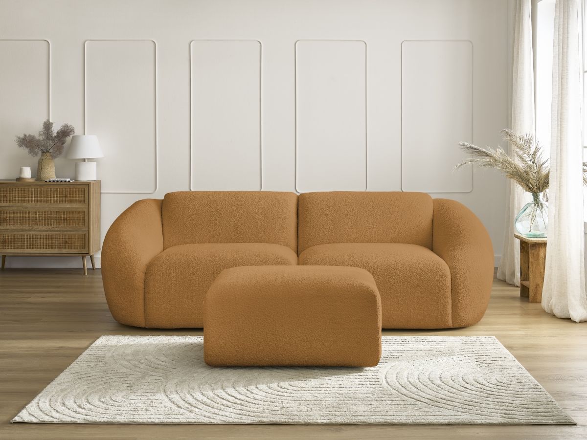 Canapé droit 3 places TINA bouclette avec pouf jaune — vue 6