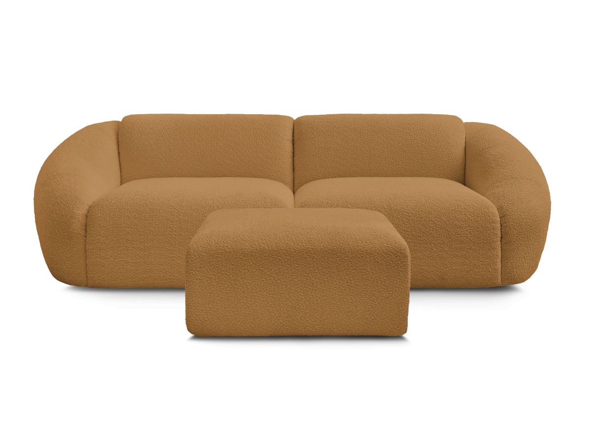 Canapé droit fixe 3 places TINA tissu bouclette avec pouf