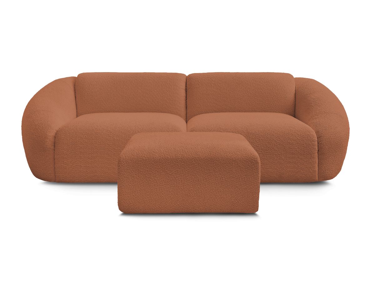 Canapé droit fixe 3 places TINA tissu bouclette avec pouf