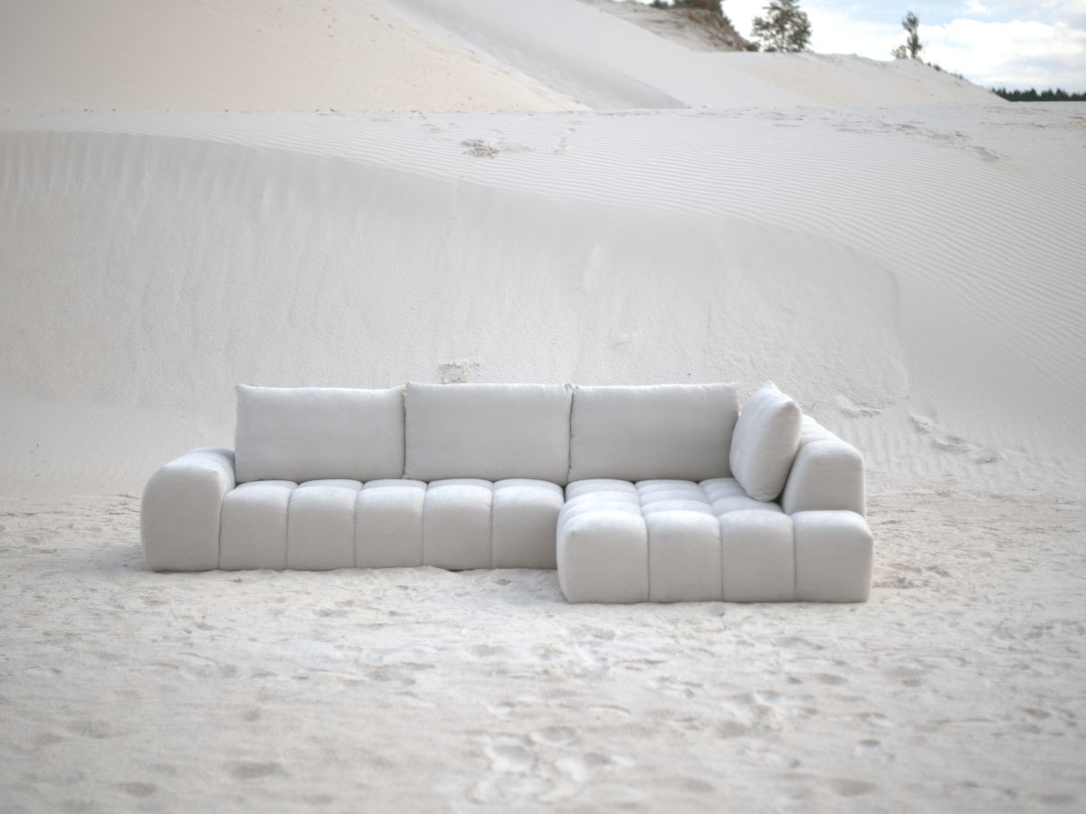 Canapé d'angle EVEREST texturé avec pouf beige — vue 5