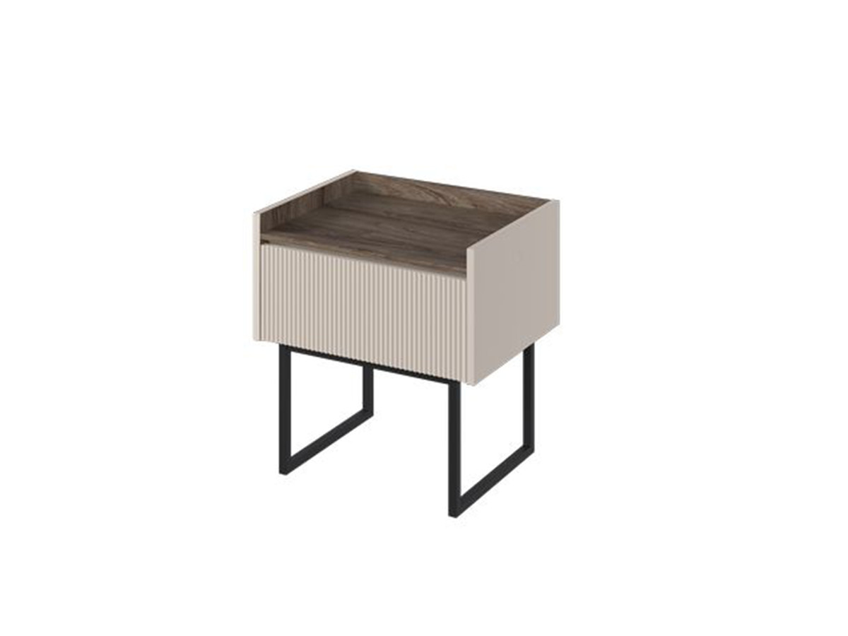 Table de chevet 1 tiroir LOUNA beige et effet bois avec tasseaux et LED