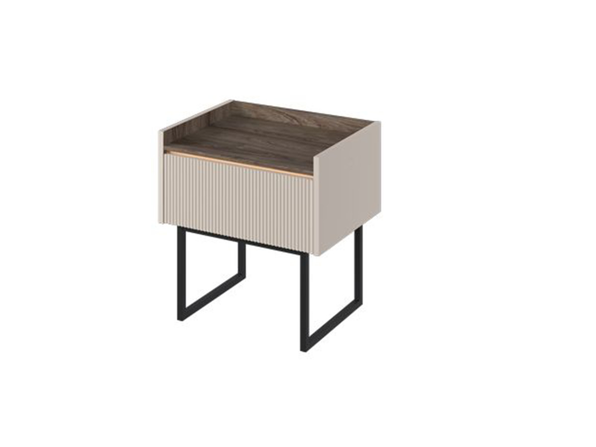 Table de chevet 1 tiroir LOUNA beige et effet bois avec tasseaux et LED
