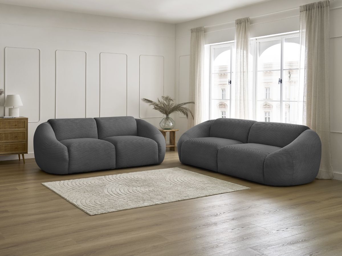 Ensemble canapé droit 3 + 2 places TINA velours côtelé gris foncé — vue 5