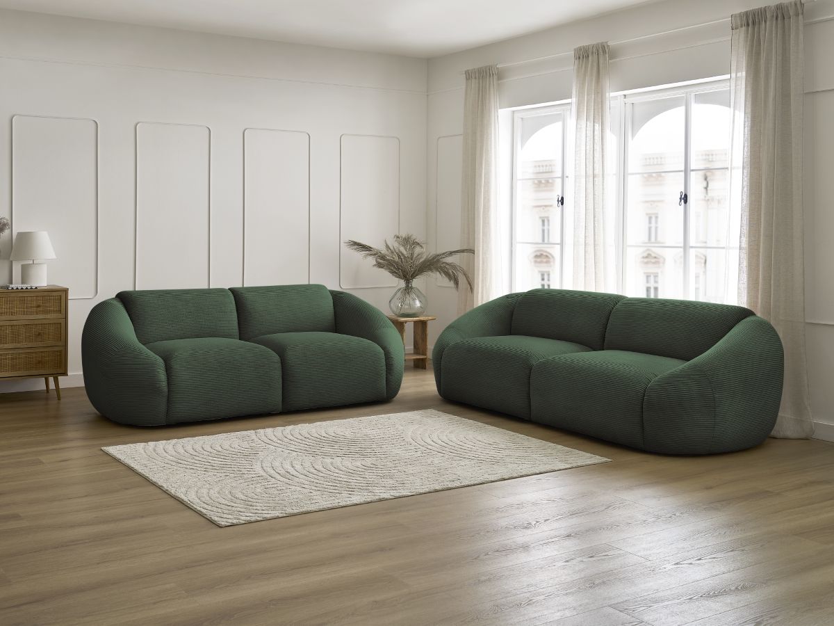 Ensemble canapé droit 3 + 2 places TINA velours côtelé vert — vue 5