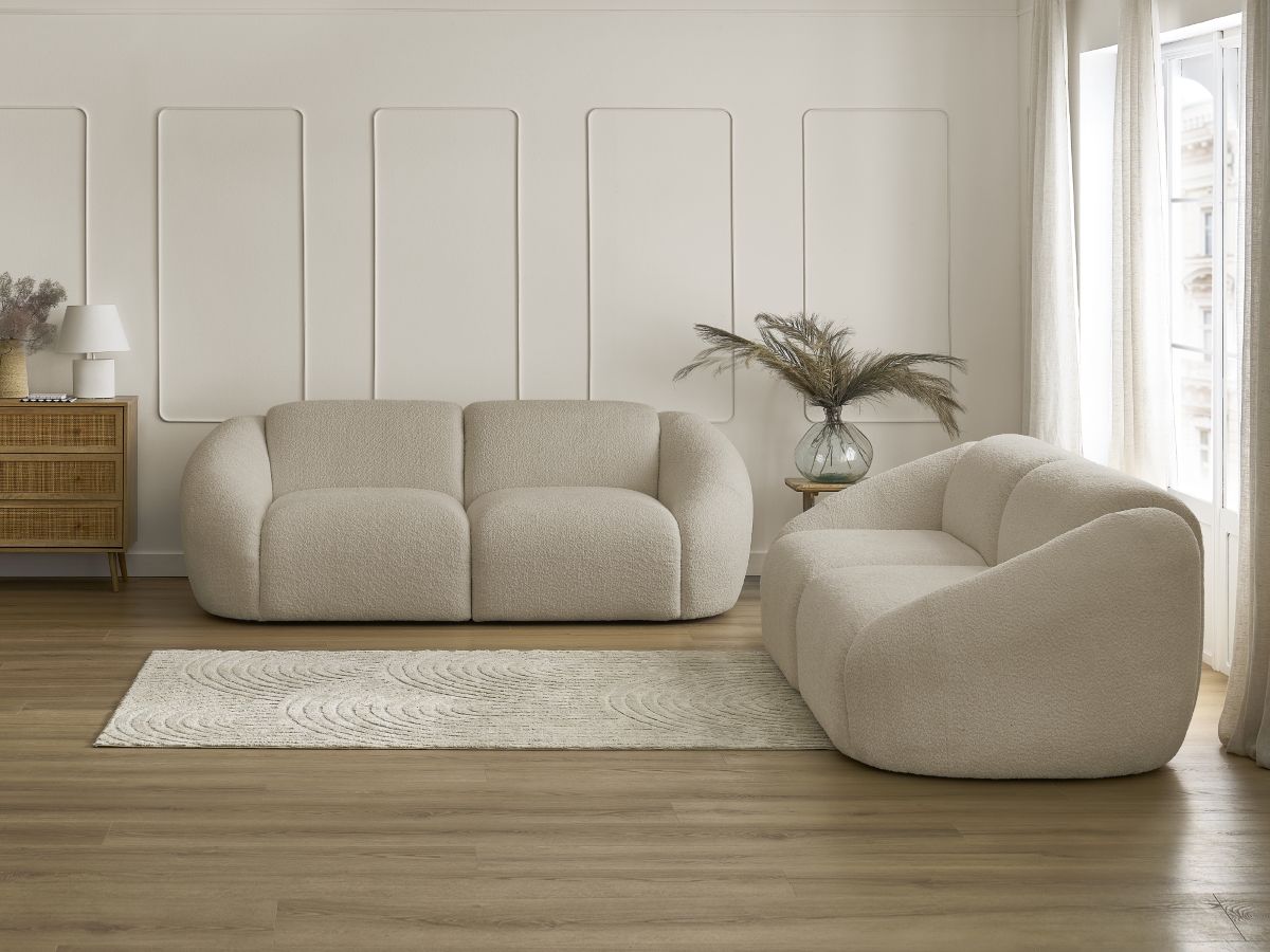 Ensemble canapé droit 3 + 2 places TINA bouclette beige — vue 5