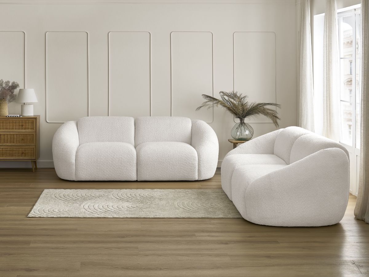 Ensemble canapé droit 3 + 2 places TINA bouclette blanc — vue 5