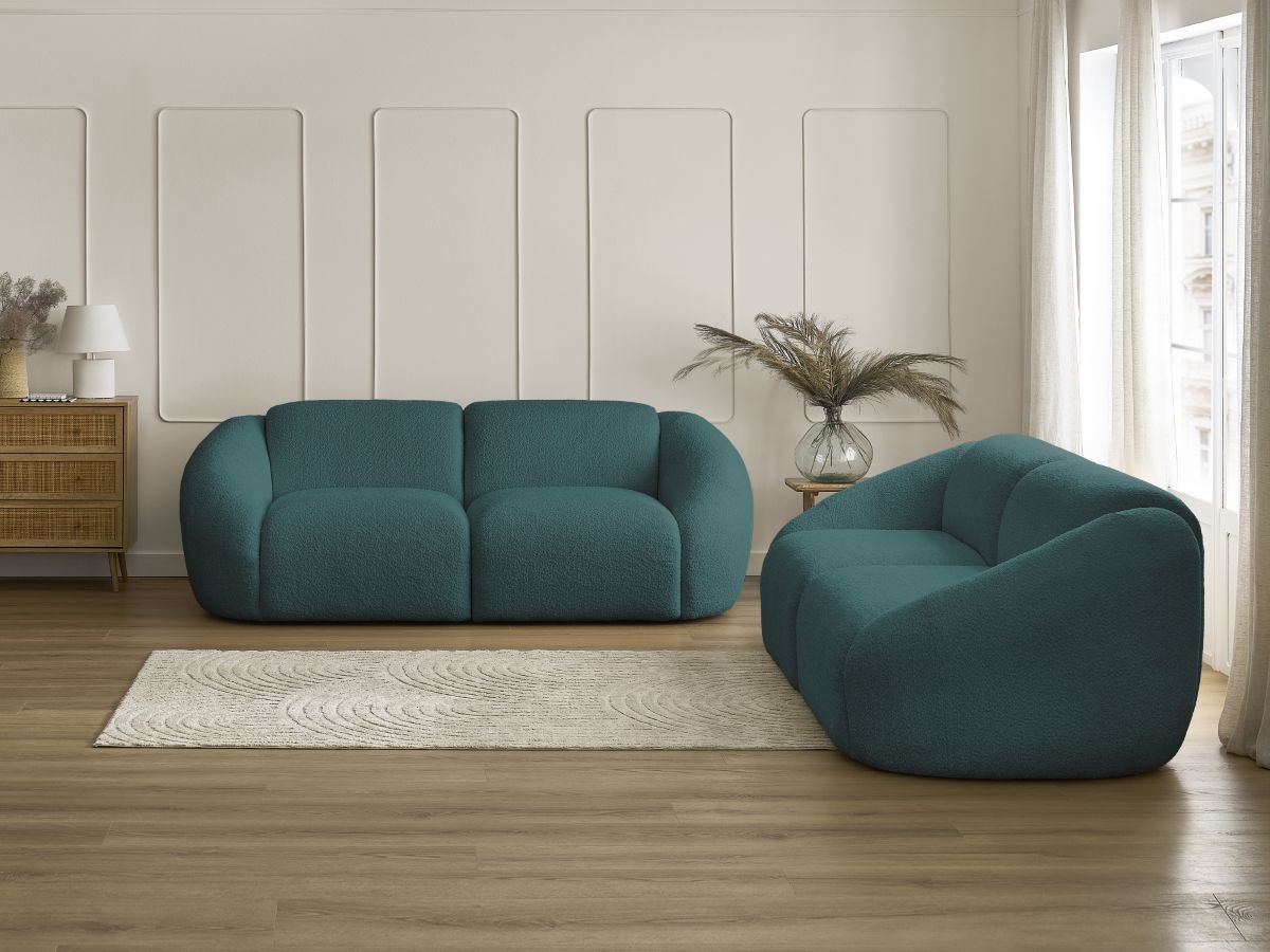 Ensemble canapé droit 3 + 2 places TINA bouclette bleu clair — vue 5