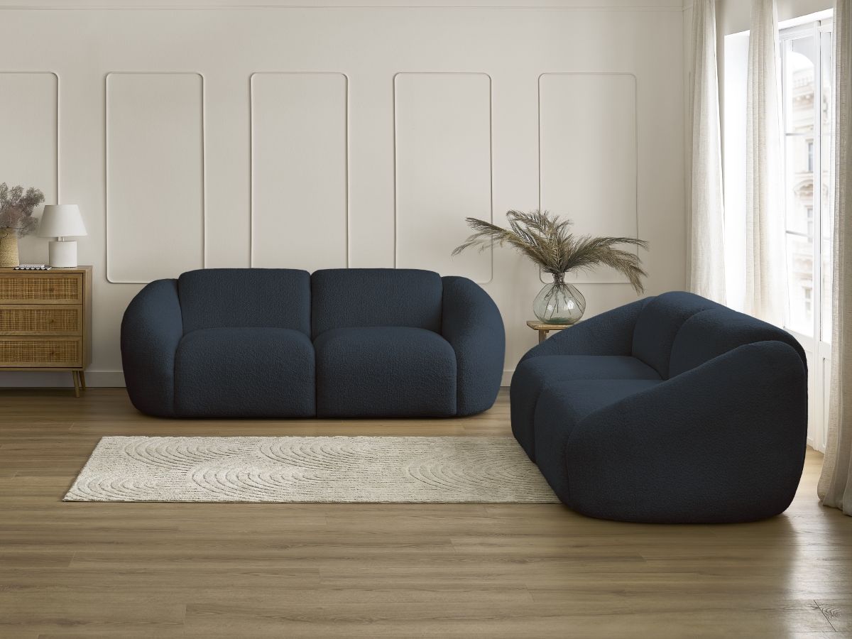 Ensemble canapé droit 3 + 2 places TINA bouclette bleu foncé — vue 5