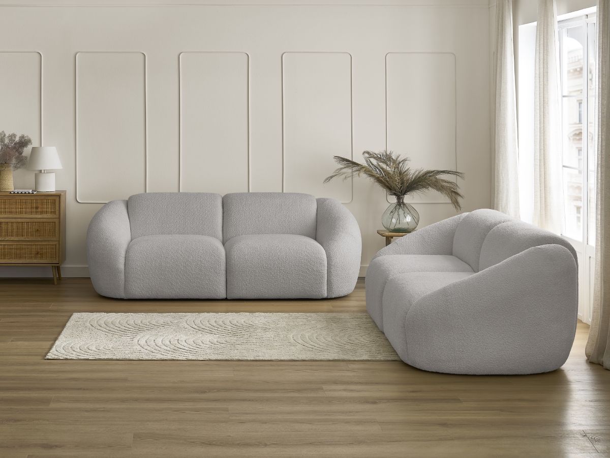 Ensemble canapé droit 3 + 2 places TINA bouclette gris clair — vue 5