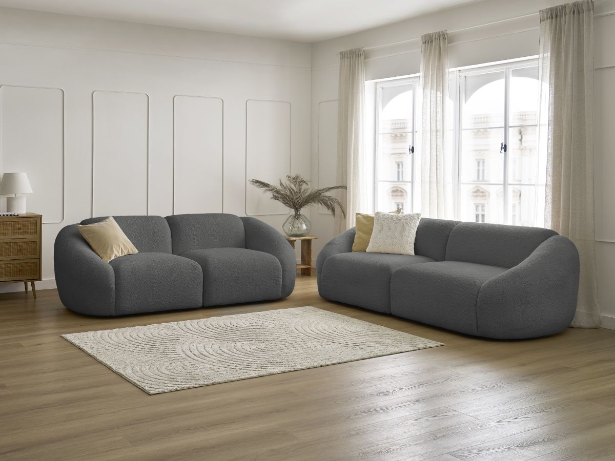 Ensemble canapé droit fixe 3 + 2 places TINA tissu bouclette