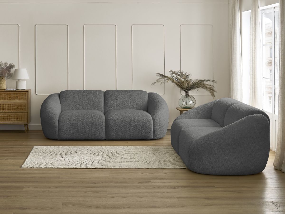 Ensemble canapé droit 3 + 2 places TINA bouclette gris foncé — vue 5