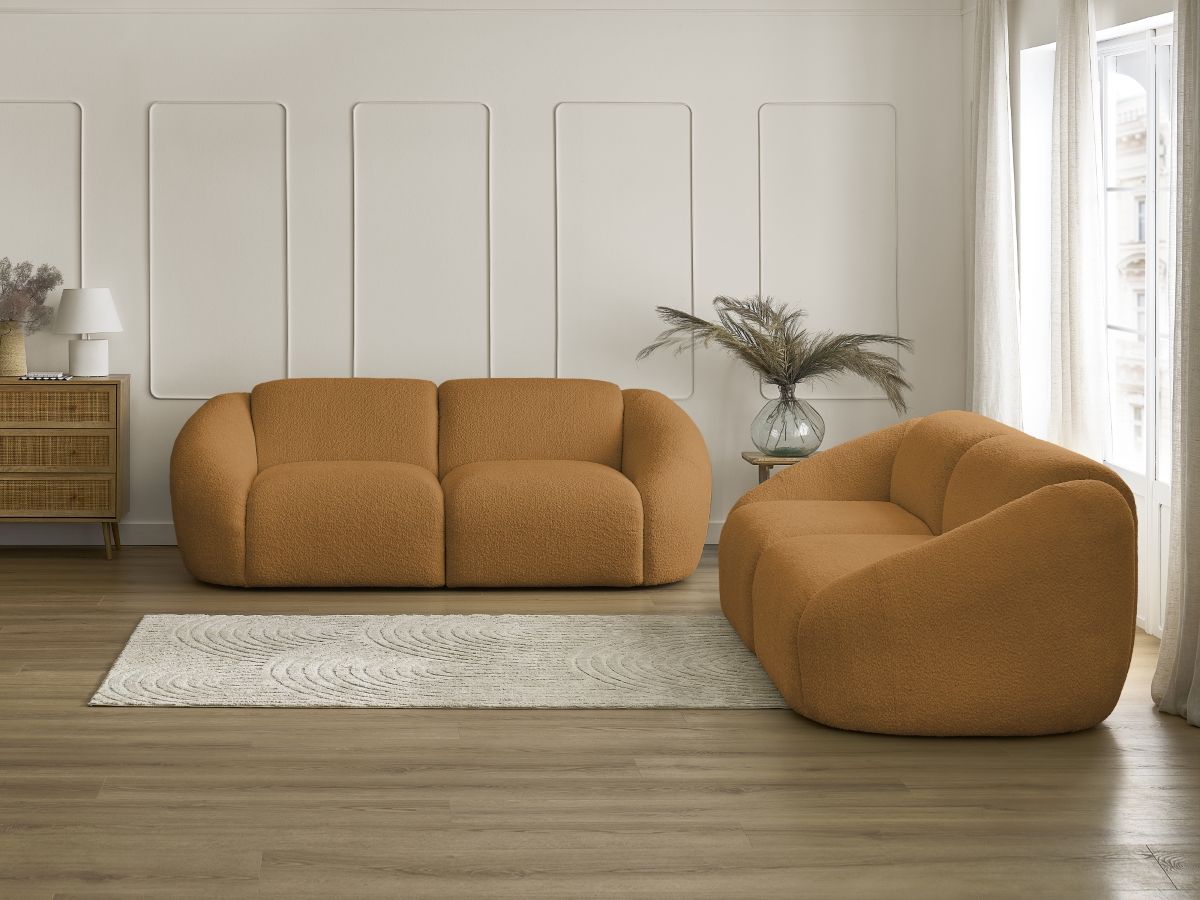 Ensemble canapé droit 3 + 2 places TINA bouclette jaune — vue 5