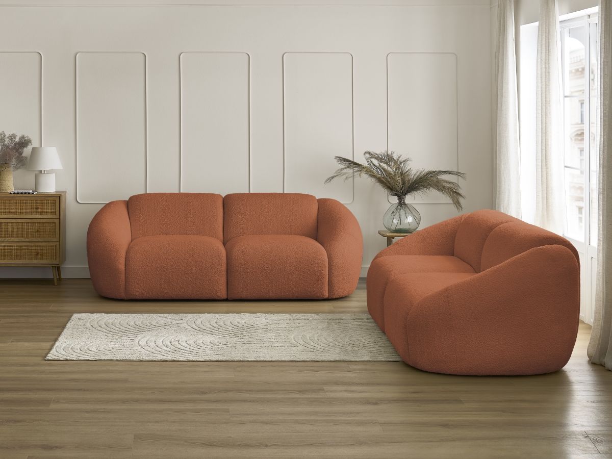 Ensemble canapé droit 3 + 2 places TINA bouclette orange — vue 5