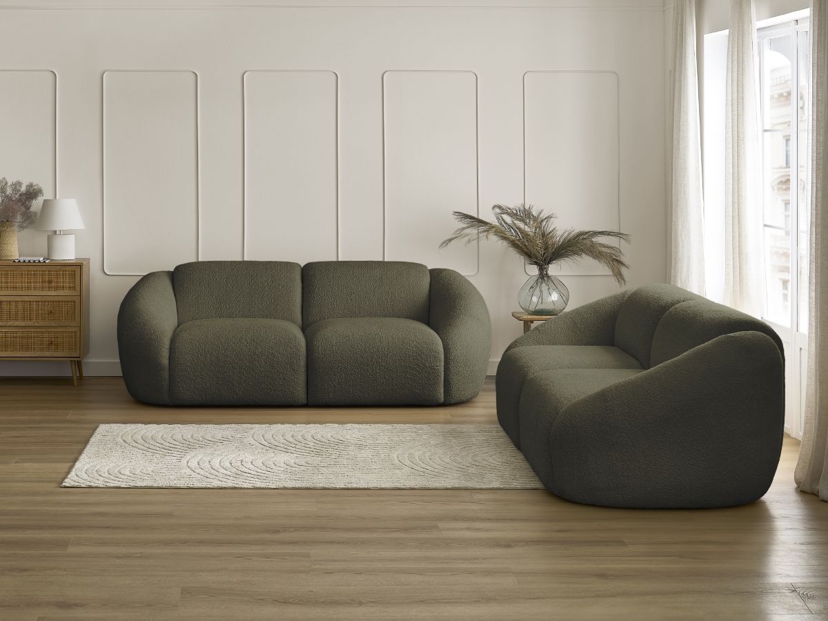 Ensemble canapé droit 3 + 2 places TINA bouclette vert — vue 5