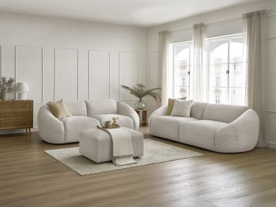 Ensemble canapé droit fixe 3 + 2 places TINA velours côtelé avec pouf