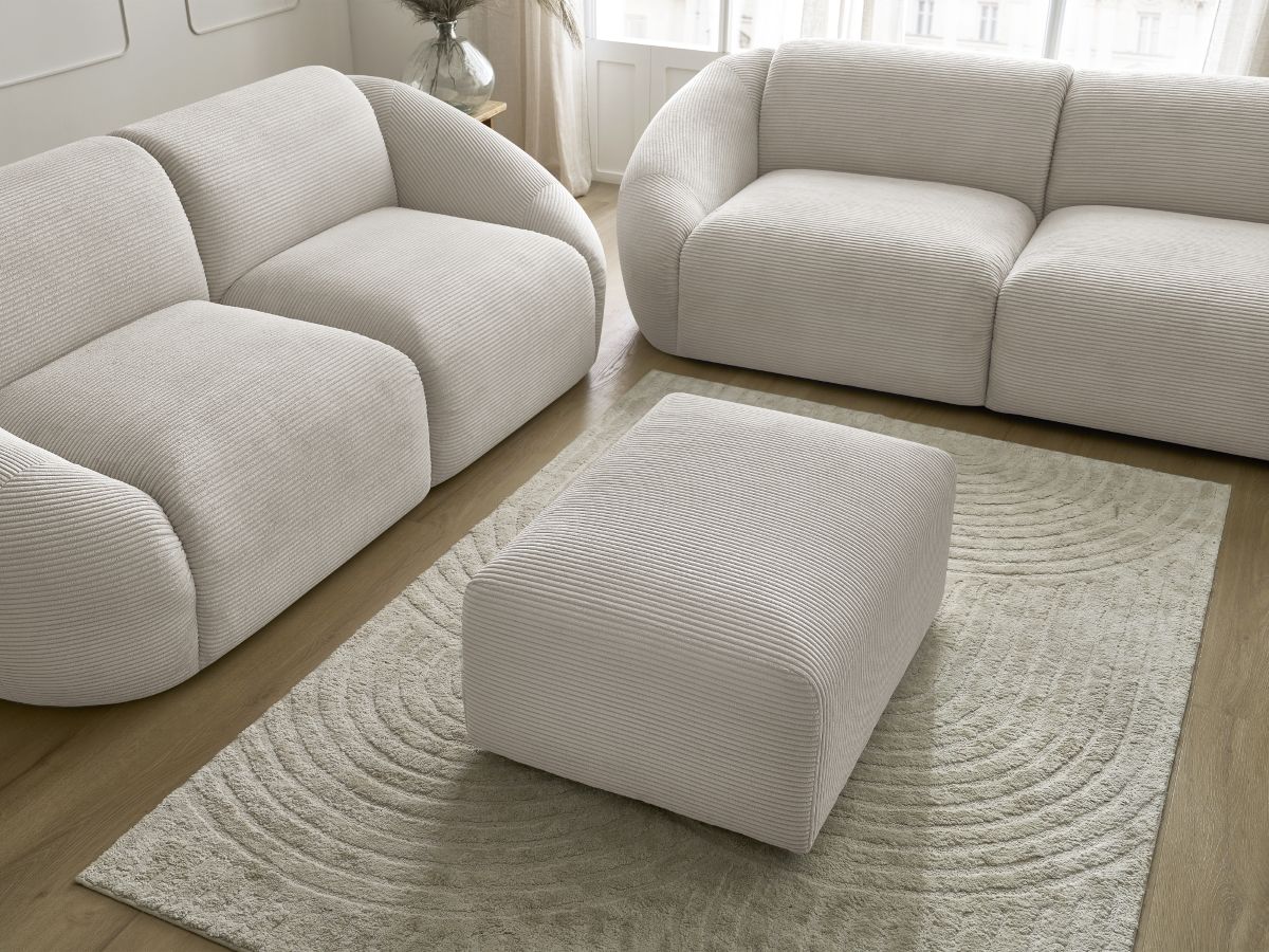 Ensemble canapé droit fixe 3 + 2 places TINA velours côtelé avec pouf