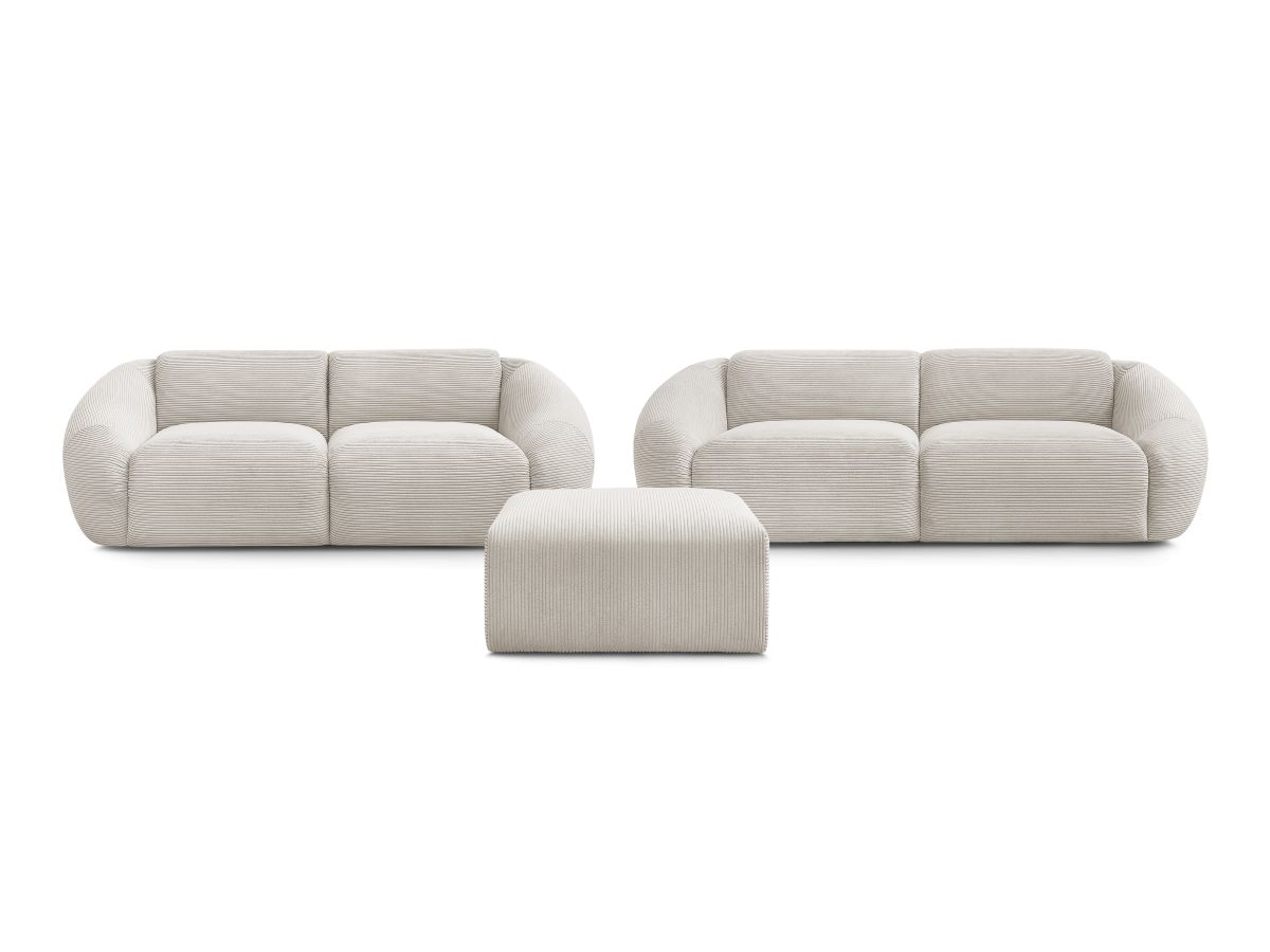 Ensemble canapé droit fixe 3 + 2 places TINA velours côtelé avec pouf
