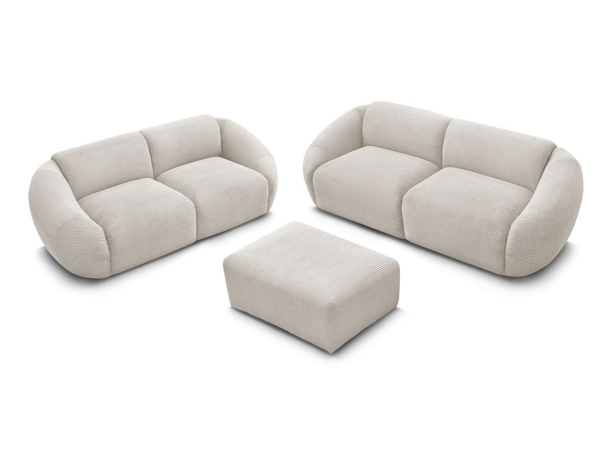Ensemble canapé droit fixe 3 + 2 places TINA velours côtelé avec pouf