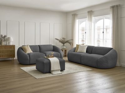 Ensemble canapé droit fixe 3 + 2 places TINA velours côtelé avec pouf
