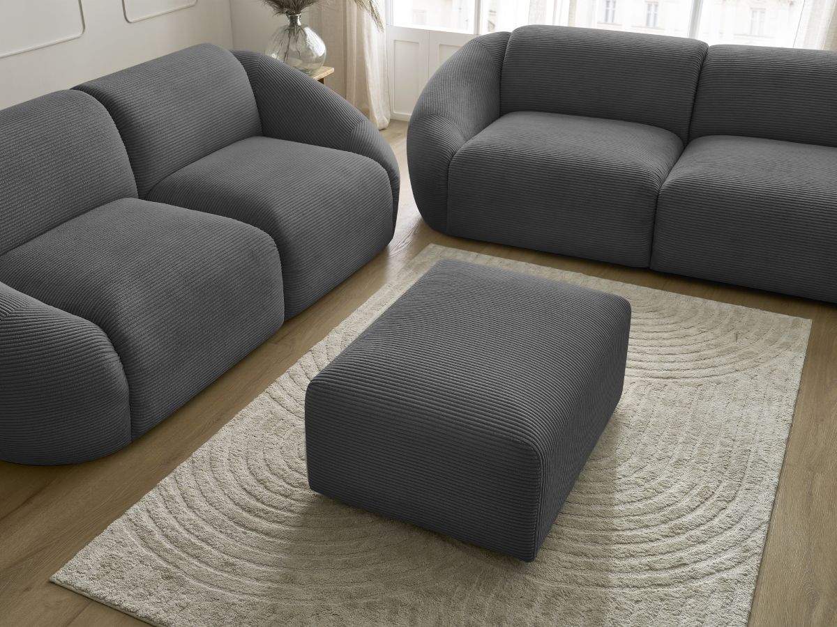 Ensemble canapé droit fixe 3 + 2 places TINA velours côtelé avec pouf