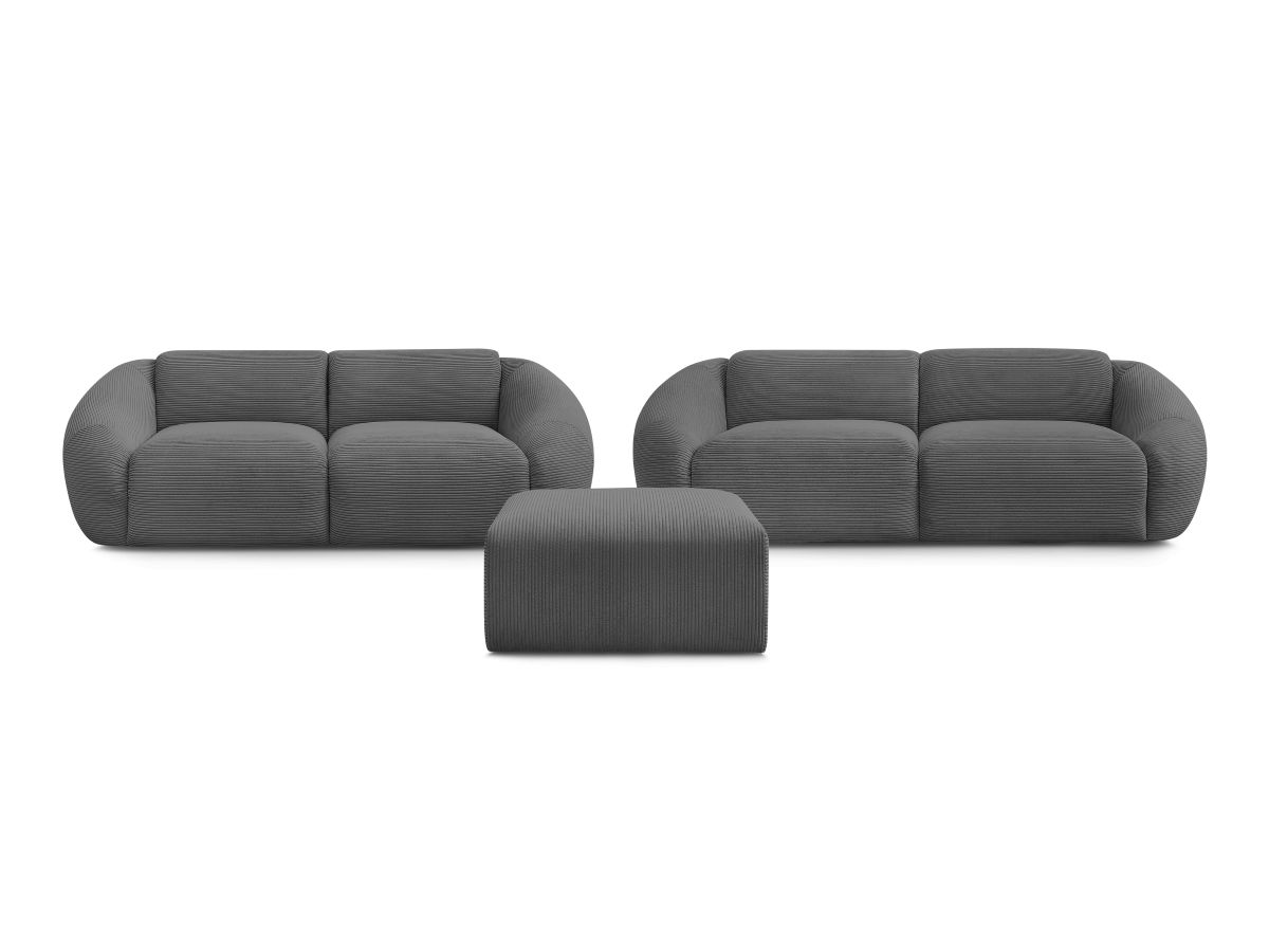 Ensemble canapé droit fixe 3 + 2 places TINA velours côtelé avec pouf